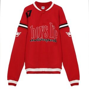 NWT: Boys Lie Red Crewneck Motorsport Logo Sweater with Black & White Accents